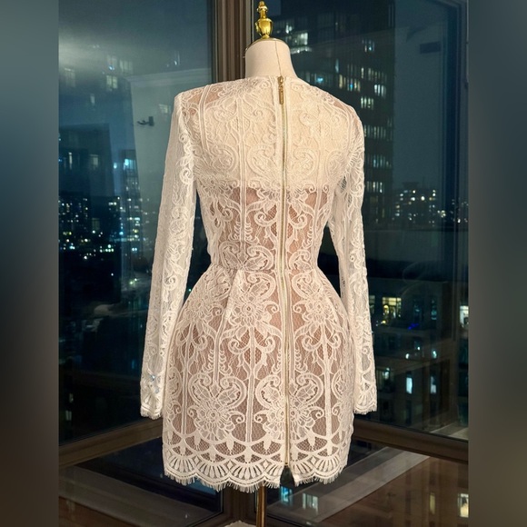 🆕 BRONX & BANCO 🧿 NWOT Casey White Lace Long Sleeve Mini Dress, Sz S / US 4 - Picture 7 of 16